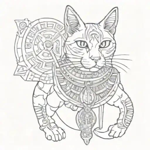 Egyptian Cat With Greek Armor And Pocket Watch