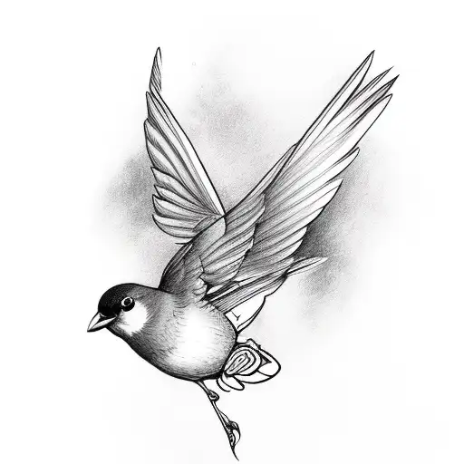 Flying Robin Holding A Rose In Its Beak