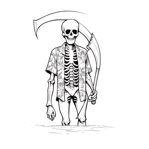 A Skeleton Holding A Scythe Wearing Hawaiian Shirt