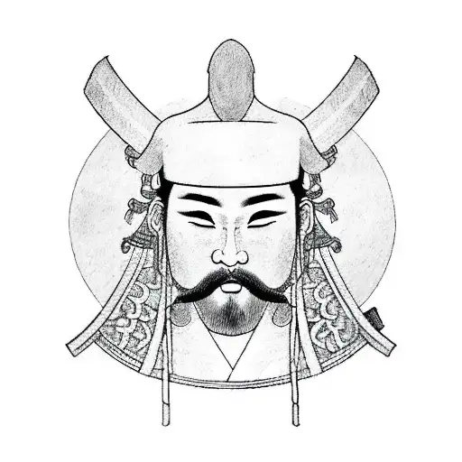 A Black And White Sketch Of A Historical Japanese Figure Embodying Masculinity And Honor
