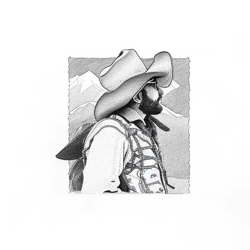 Cowboy Looking At A Mountain