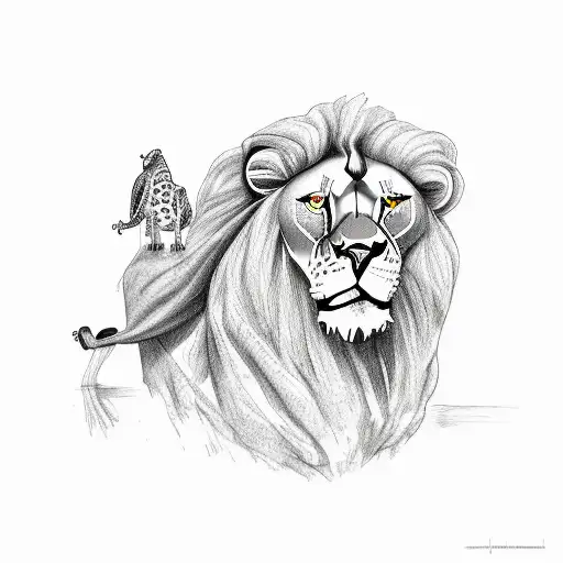 Meadow With A Lion And A Frog And A Pigeon