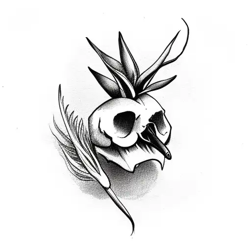 Bird Skull With Beak And A Bird Of Paradise Flower