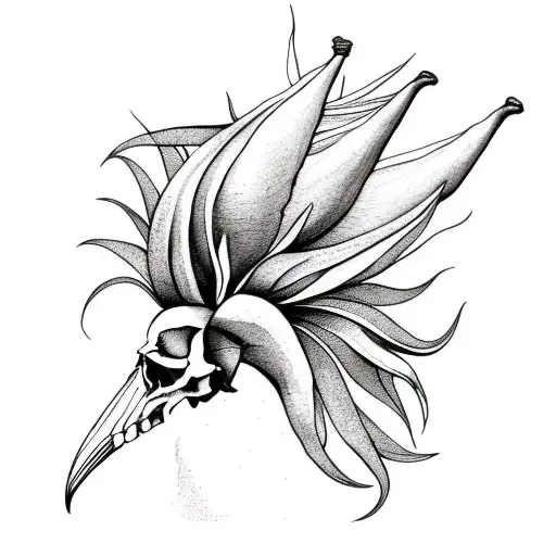 Bird Of Paradise With Skull And Bird Of Paradise Flower Sprouting From The Back