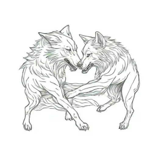 White And Black Wolf Fighting Each Other