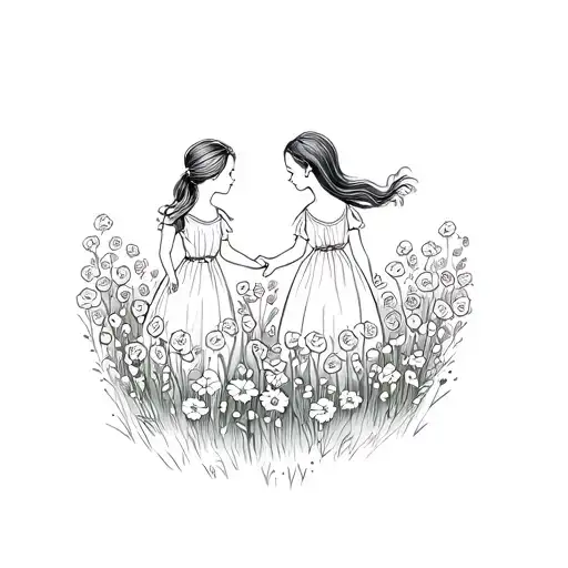 A Whimsical Portrait Of Your Nieces Playing In A Field Of Flowers