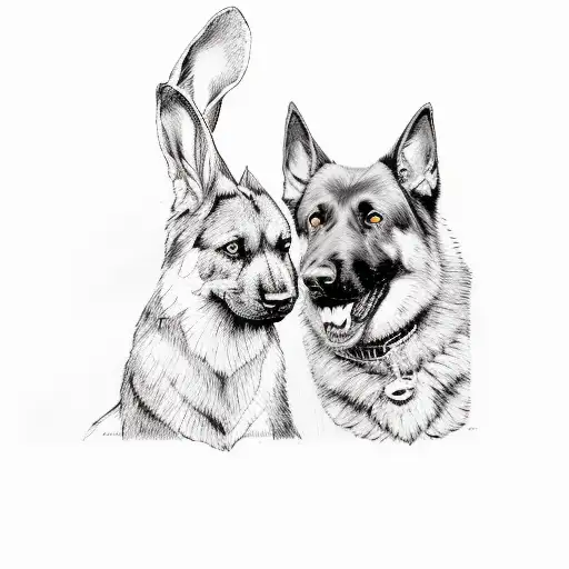 Black German Shepherd And Brown Giant Bunny Doing High Five