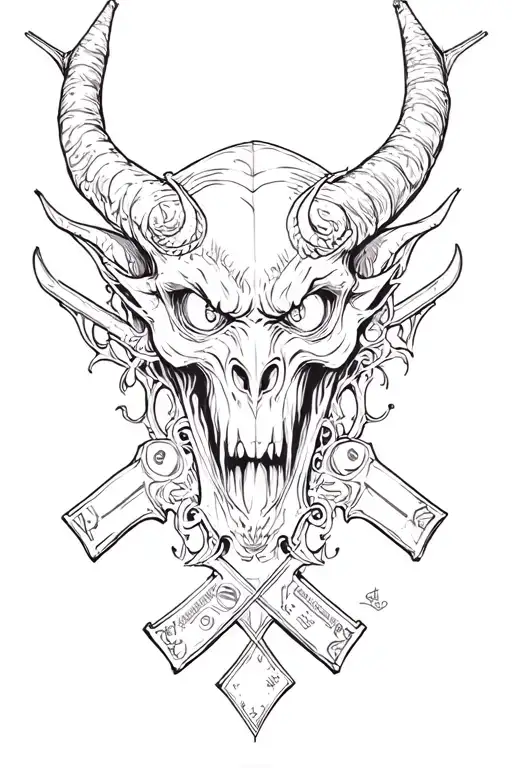 Demon Head Money Crosses Guns