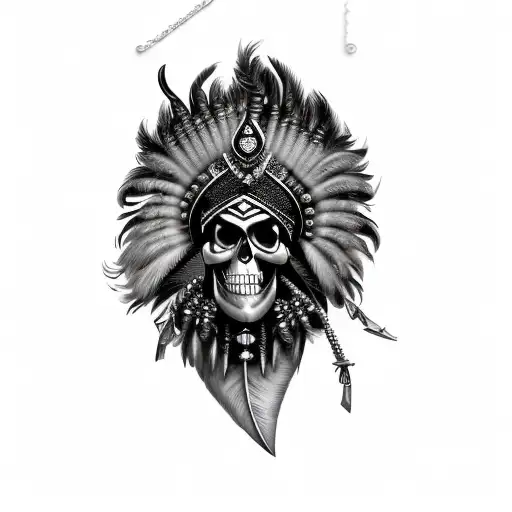 A Laughing Skull In A Feathered Headdress With Claw Necklace