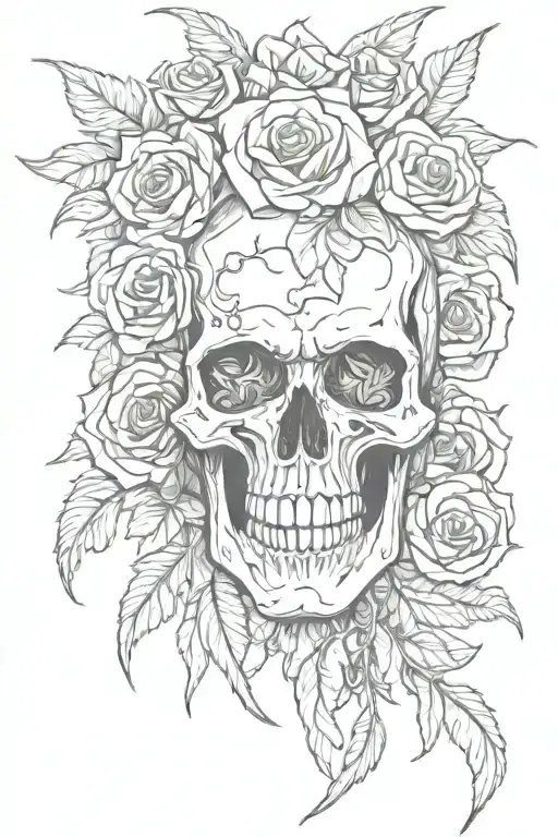 Skull With Roses For Eyes And Wings Coming Off It With Chaing Wrapped Around Them