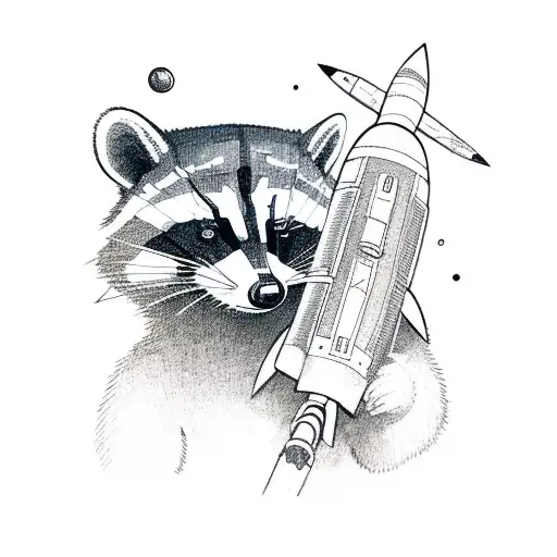 Racoon With Gun On A Rocket