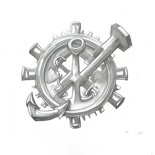 Anchor With Gear And Wrench