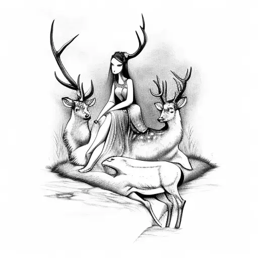 Maiden Sitting On Deer