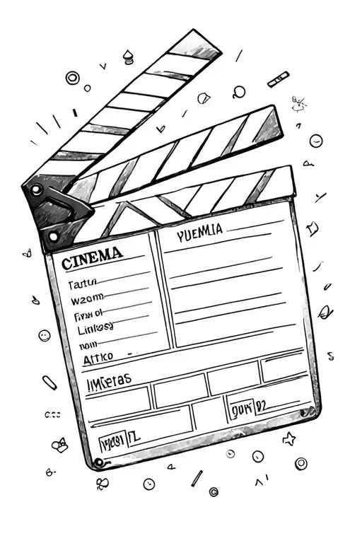 A Clapperboard In Sketch Stylie Surrounded By Cinema Icons And A Watercolor Background