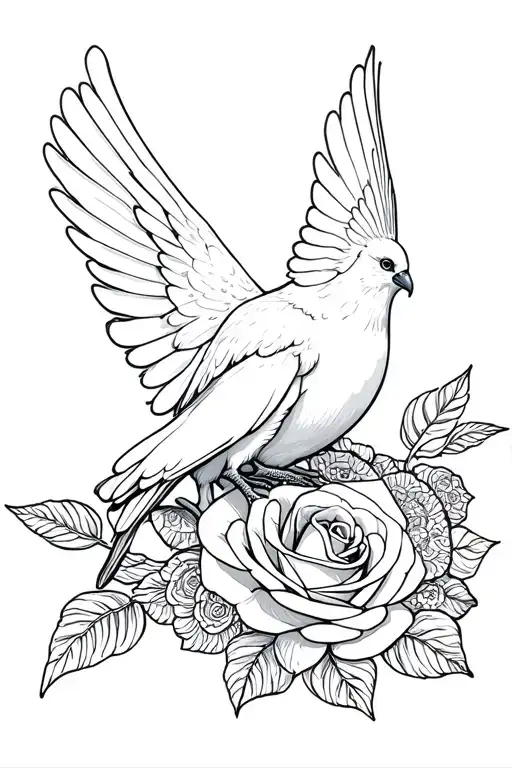 Dove Sitting On Intertwined Rose Mandala