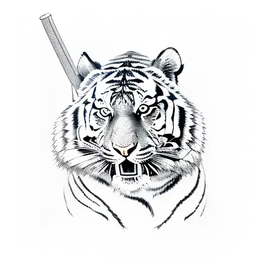 Tiger Head With Katana In Mouth