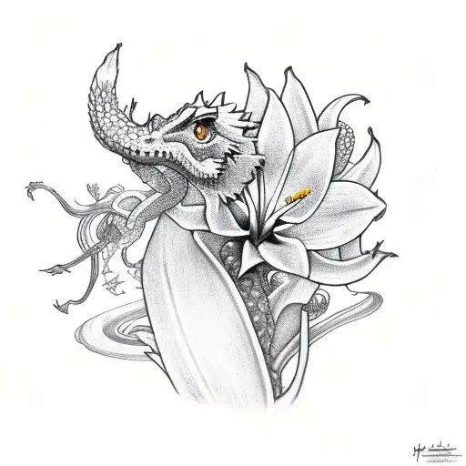 Gragon Haku With Flower Lily And Month