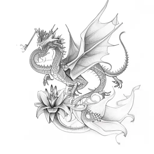 Gragon With Flower Lily And Month