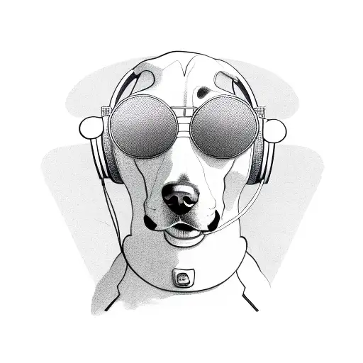 A Stylish Dog Wearing Headphones And Sunglasses In A Sketch Style