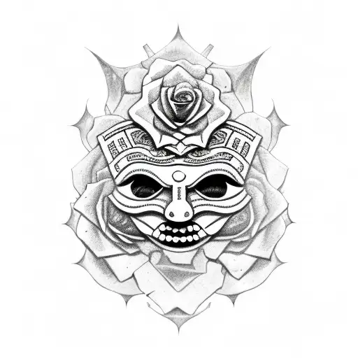 Mayan Mask With Blood Roses