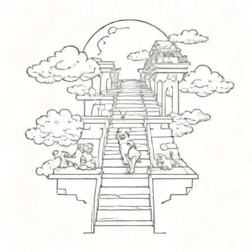 Dog Paws Going Up To The Stairs To Heaven With Clouds