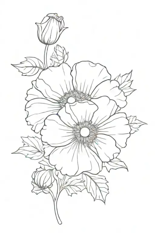 Thin Line Flower Tattoo With A Poppy And Daisy