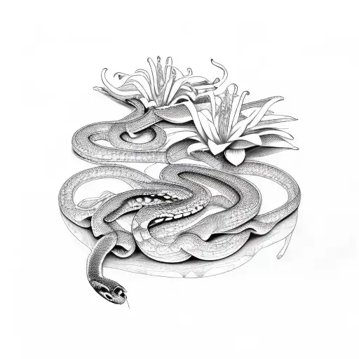 Snake And Turtle And Spiderlillies