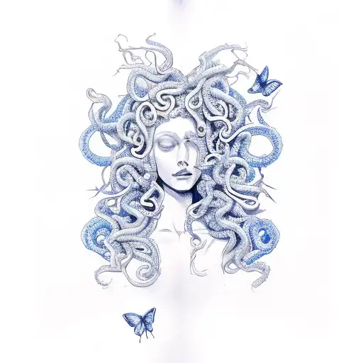 Medusa With Blue Butterfly Wings