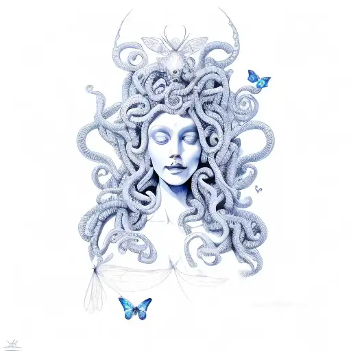 Medusa With Blue Butterfly Wings