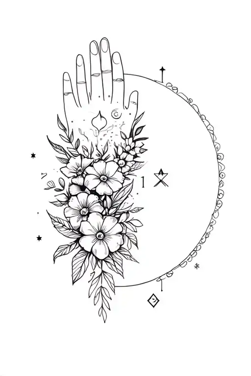 Floral Arm Bracelet With Moon And Astrological Sign