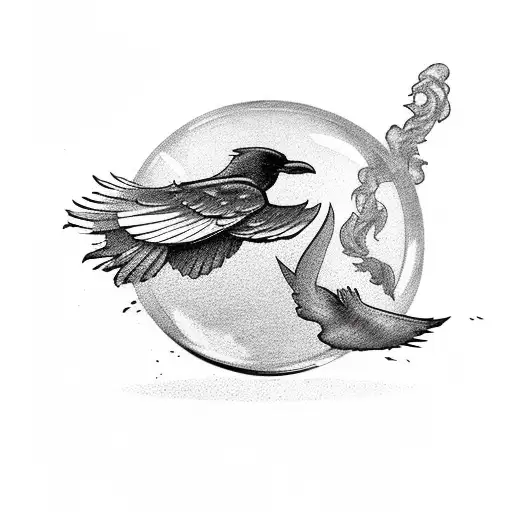 Broken Hourglass With Flying Raven On Top And Smoke