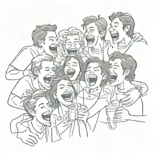A Sketch Of A Group Of Friends Laughing And Having Fun At A Party
