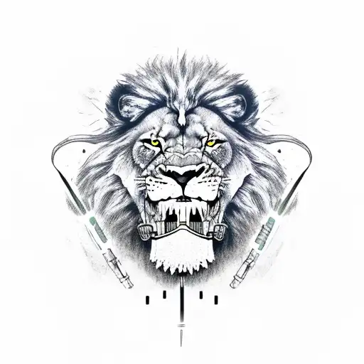 Lion Holding A Lightsaber In Its Mouth