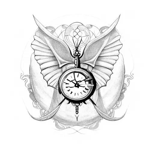 Butterfly With Dragon Wings In A Clock With And Anchor And Infinity Sign As A Dream Catcher