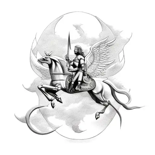 Tattoo Angel Michael And Under Him Saint George On His Horse Fighting With The Dragon