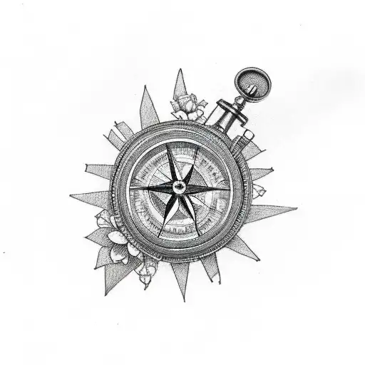 Stop Watch And Compass And An Eye And Flowers