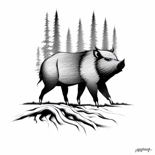 Forest With Boar Silhoutte