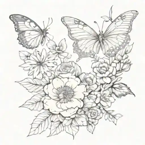 Back Piece With Different Range Of Flowers And 2 Butterflys And Quote