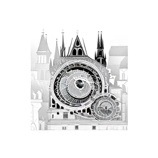 Combination Of Prague Astronomical Clock With Nyc Skyline