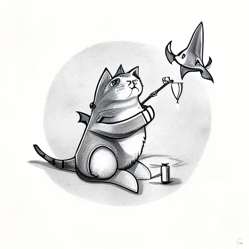 Cat In A Shark Costume Standing With A Fire Match In His Paws Cute Style