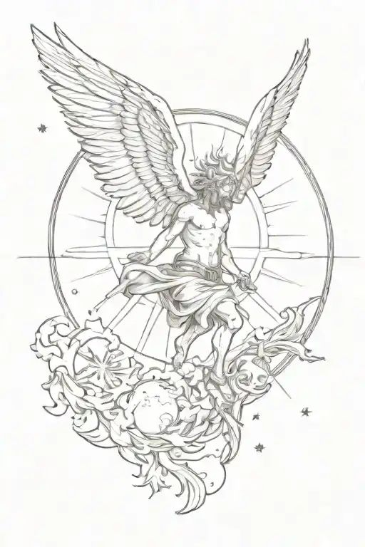 Sun And Moon With Icarus Falling Underneath