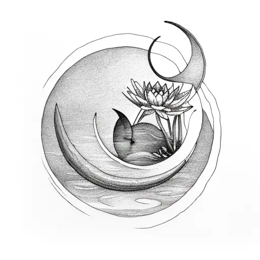 Water Lily With A Crescent Moon