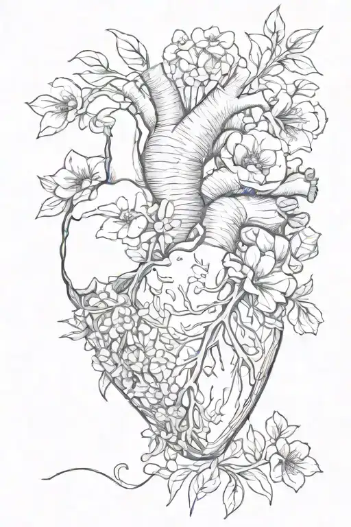 Anatomically Correct Heart With February March May And November Birth Flowers Growing From Arteries