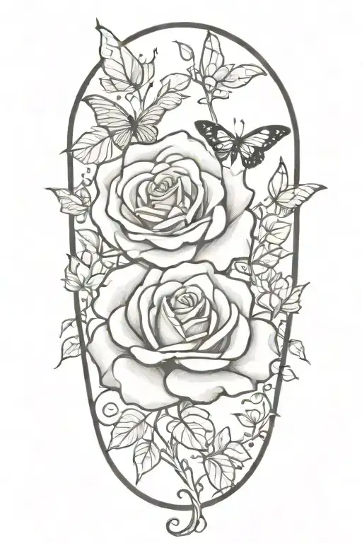 A Big Rose With A Butterfly On It And Vines Coming Out Of It