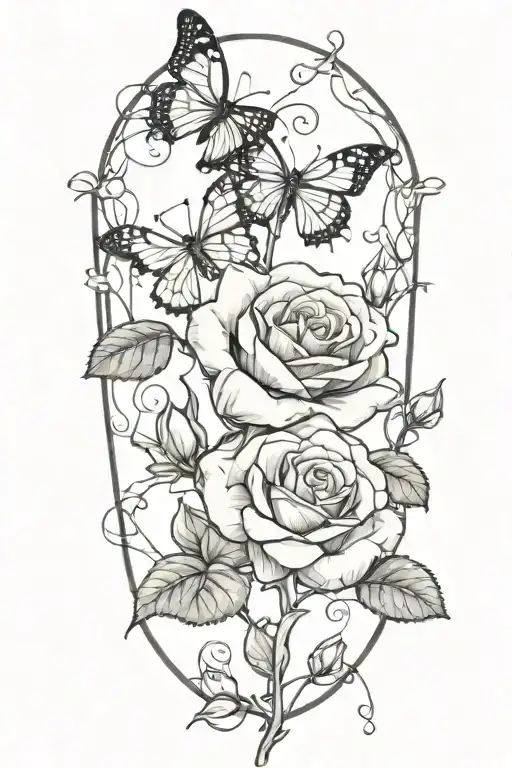 A Poisined Rose With A Butterfly On It And Vines Coming Out Of It