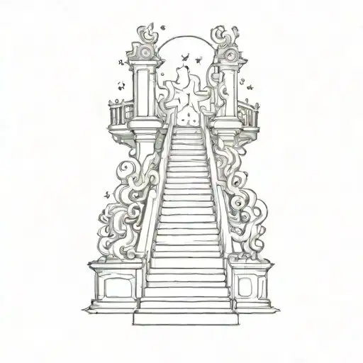 A Stairway With Flames And A Star