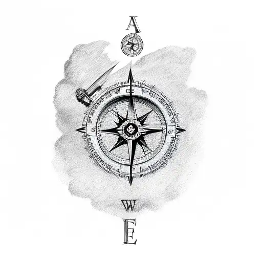 A Sketch-style Tattoo Of A Civil Engineer Holding A Compass With A Backdrop Of Nature