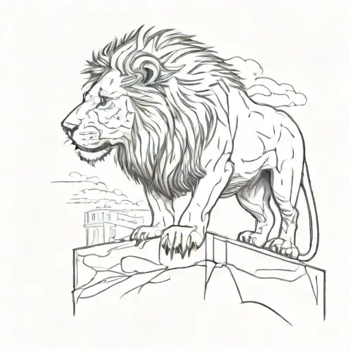 Lion Standing On A Ledge Overlooking