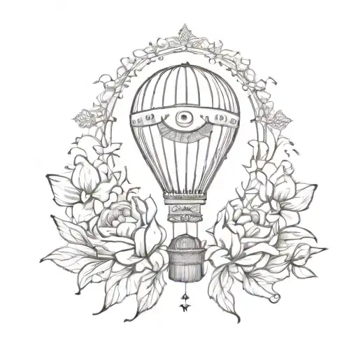 Hot Air Balloon With Turkish Tulips And Evil Eye Symbol Integrated