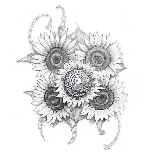 A Sketch-style Tattoo Of A Turquoise Saddle Adorned With Sunflower Patterns